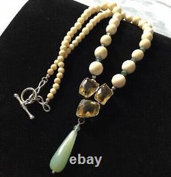 Exceptional Old Collier Citrine, Jade, Bone, Silver Massive, Art Deco