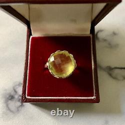 Faceted Citrine Art Deco Ancient Silver Ring Massif Design Size 55