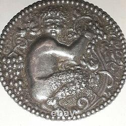 Faune Old Brooch In Solid Silver Signed