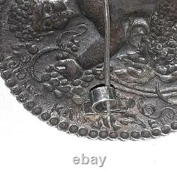 Faune Old Brooch In Solid Silver Signed