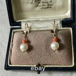 Fine Old Earrings Veritable Coral Rose, Fine Pearl, Vermeil