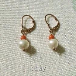 Fine Old Earrings Veritable Coral Rose, Fine Pearl, Vermeil