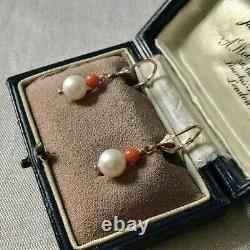 Fine Old Earrings Veritable Coral Rose, Fine Pearl, Vermeil