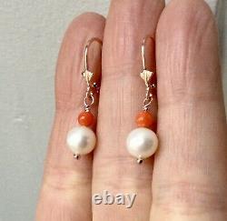 Fine Old Earrings Veritable Coral Rose, Fine Pearl, Vermeil