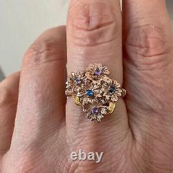 Floral Sapphires Amethyst Ancient Vermeil Ring Gold Pink And Silver Massif 58
