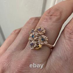 Floral Sapphires Amethyst Ancient Vermeil Ring Gold Pink And Silver Massif 58