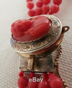 Former 19th Bracelet Beads And Cameo In Coral Red Clasp Silver 17cm