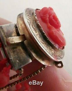 Former 19th Bracelet Beads And Cameo In Coral Red Clasp Silver 17cm