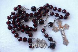 Former 19th Chapel In Silver Massif And Grenats Cross Flower Of Lys Rosary 50cm