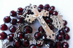 Former 19th Chapel In Silver Massif And Grenats Cross Flower Of Lys Rosary 50cm