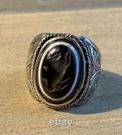 Former Afghan 19-20th Century Ring, Massive Silver, Agate Horse Intaille