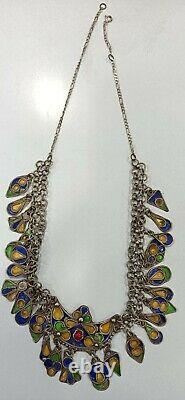 Former Berber Ethnic Oak Necklace In Solid Silver Enamelled Handemade 36.8g