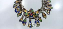 Former Berber Ethnic Oak Necklace In Solid Silver Enamelled Handemade 36.8g