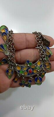 Former Berber Ethnic Oak Necklace In Solid Silver Enamelled Handemade 36.8g