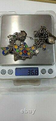 Former Berber Ethnic Oak Necklace In Solid Silver Enamelled Handemade 36.8g