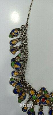 Former Berber Ethnic Oak Necklace In Solid Silver Enamelled Handemade 36.8g