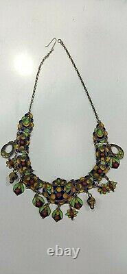 Former Berber Ethnic Oak Necklace In Solid Silver Enamelled Handemade 46,6g