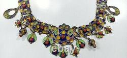 Former Berber Ethnic Oak Necklace In Solid Silver Enamelled Handemade 46,6g