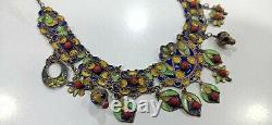 Former Berber Ethnic Oak Necklace In Solid Silver Enamelled Handemade 46,6g