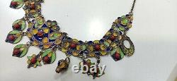 Former Berber Ethnic Oak Necklace In Solid Silver Enamelled Handemade 46,6g