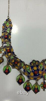 Former Berber Ethnic Oak Necklace In Solid Silver Enamelled Handemade 46,6g