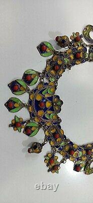 Former Berber Ethnic Oak Necklace In Solid Silver Enamelled Handemade 46,6g