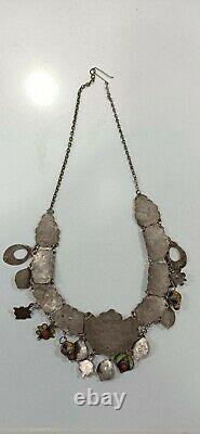 Former Berber Ethnic Oak Necklace In Solid Silver Enamelled Handemade 46,6g
