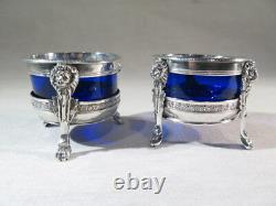 Former Pretty Pair Of Silver Salerons Massive Crystal Blue Empire