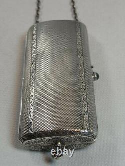 Former Rare Minaudiere Poudrier Bag Silver Guilloche Powder Box Silver