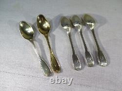 Former Set of 5 Small Solid Silver Gilt Coffee Dessert Spoons