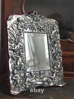 Former Victorian Mirror In Solid Silver Cherubin Putti XIX Eme