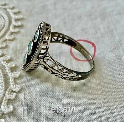 GENUINE EMERALD, SOLID SILVER, Beautiful ANTIQUE RING
