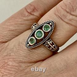 GENUINE EMERALD, SOLID SILVER, Beautiful ANTIQUE RING