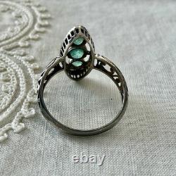 GENUINE EMERALD, SOLID SILVER, Beautiful ANTIQUE RING