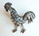 Gallic Cock Antique Brooch In Solid Argent And Strass Silver Brooch