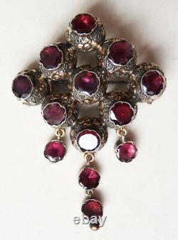 + Garnet Brooch Silver Medallion 19th Ancient Jewel Silver Garnet Brooch Victorian