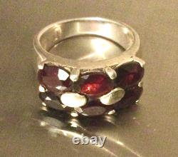 Garnet and Solid Silver, Large Antique Ring Size 54 – Art Deco Tank-Style Band – 925