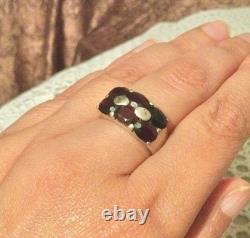 Garnet and Solid Silver, Large Antique Ring Size 54 – Art Deco Tank-Style Band – 925