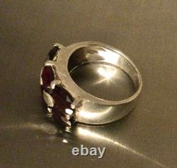 Garnet and Solid Silver, Large Antique Ring Size 54 – Art Deco Tank-Style Band – 925