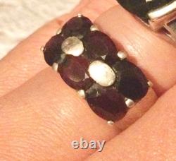 Garnet and Solid Silver, Large Antique Ring Size 54 – Art Deco Tank-Style Band – 925