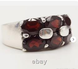 Garnet and Solid Silver, Large Antique Ring Size 54 – Art Deco Tank-Style Band – 925