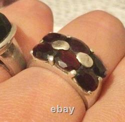 Garnet and Solid Silver, Large Antique Ring Size 54 – Art Deco Tank-Style Band – 925