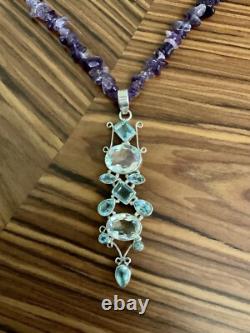 Genuine Amethyst, Blue Topaz / Mystic, Sterling Silver, Antique Necklace