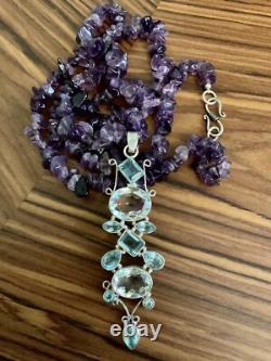 Genuine Amethyst, Blue Topaz / Mystic, Sterling Silver, Antique Necklace