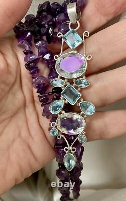 Genuine Amethyst, Blue Topaz / Mystic, Sterling Silver, Antique Necklace