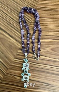 Genuine Amethyst, Blue Topaz / Mystic, Sterling Silver, Antique Necklace