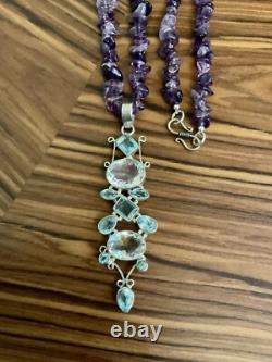 Genuine Amethyst, Blue Topaz / Mystic, Sterling Silver, Antique Necklace