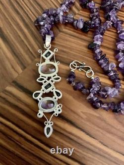 Genuine Amethyst, Blue Topaz / Mystic, Sterling Silver, Antique Necklace