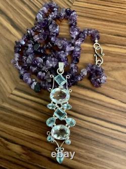 Genuine Amethyst, Blue Topaz / Mystic, Sterling Silver, Antique Necklace