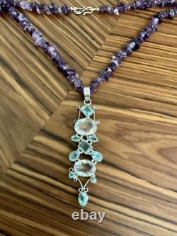 Genuine Amethyst, Blue Topaz / Mystic, Sterling Silver, Antique Necklace